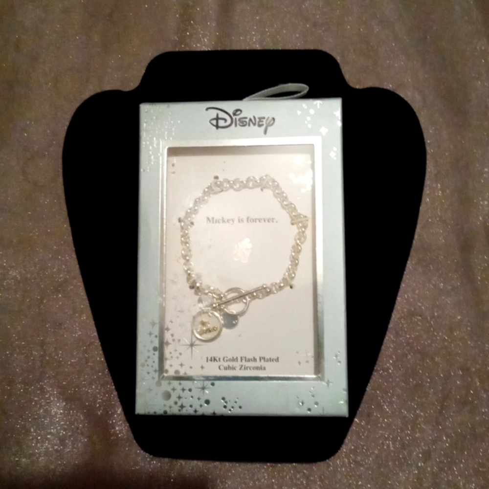 Mickey Mouse 14 Kt Gold Flash Plated Charm Bracelet